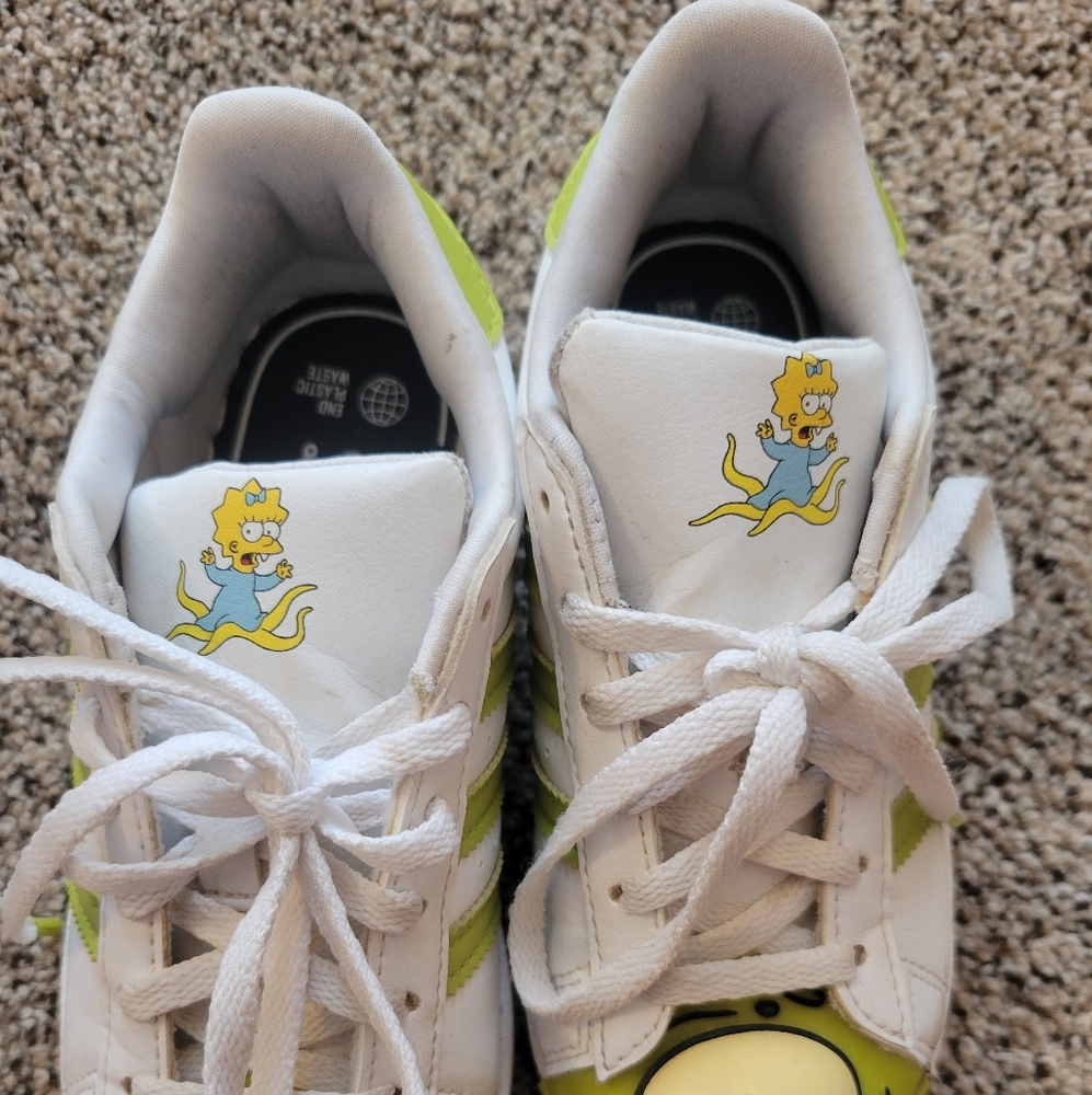 adidas Kids White and Lime Green Cartoon Sneakers - Picture 9 of 13